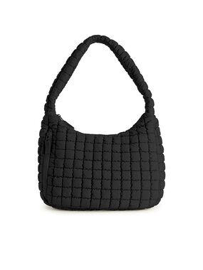 Quilted Hobo Shoulder Bag - Black